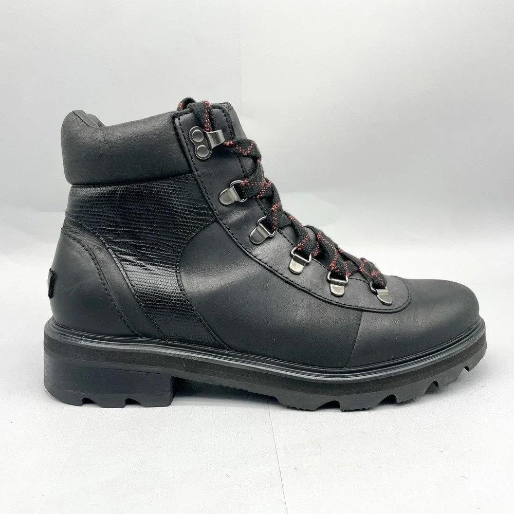 Sorel Womens 10.5 Lennox Hiker STKD Boots Shoes Black Leather Waterproof Booties